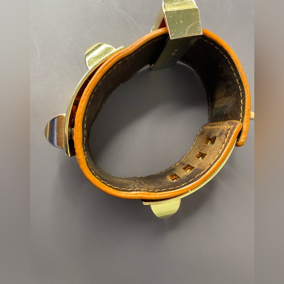 Hermes Collier de Chien Orange Leather and Gold Authentic Bracelet - Picture 10 of 14